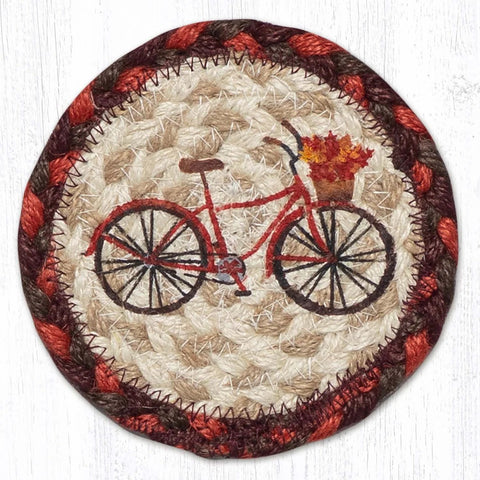 Red bicycle with fall leaves coaster