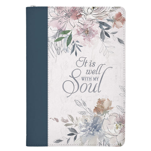 Christian Art Gifts It IS Well Hymn Blue Faux Leather Classic Journal with Zippered Closure JL613