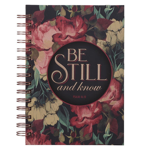 Christian Art Gifts Be Still Vintage Floral Large Wirebound Journal - Psalm 46:10 JLW125