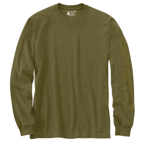 Carhartt men's Signature Sleeve Logo Tee Shirt K231 in dark bronzed green heather