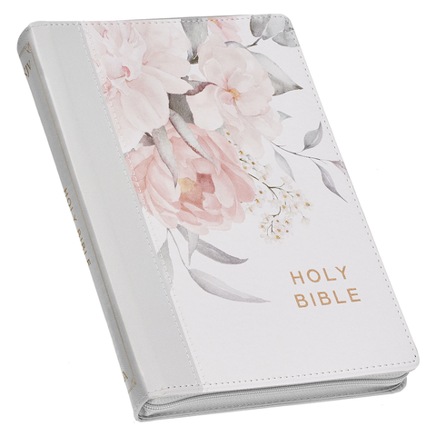KJV Holy Bible Gray and Pink Floral KJV251 B