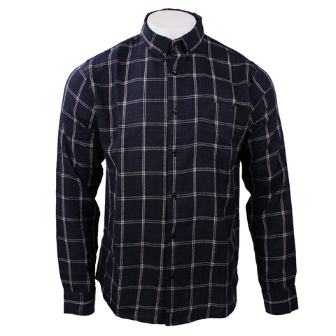 Trendy Life men's long-sleeve check shirt in navy