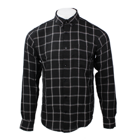 Trendy Life men's long-sleeve check shirt in black