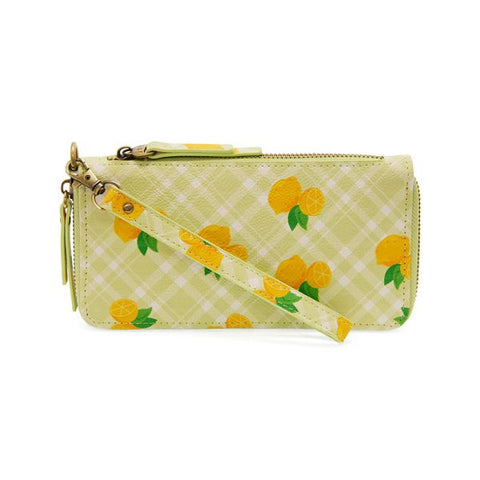 Lime Plaid Lemons Chloe Printed Zip-Around Wristlet
