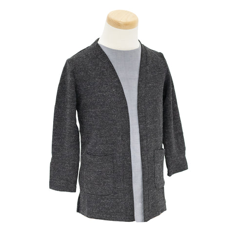 charcoal, Girls' Open Front Ribbed Cardigan LA8401