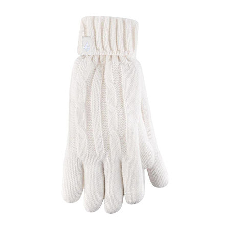 Cream Heat Holders Cable Knit Gloves