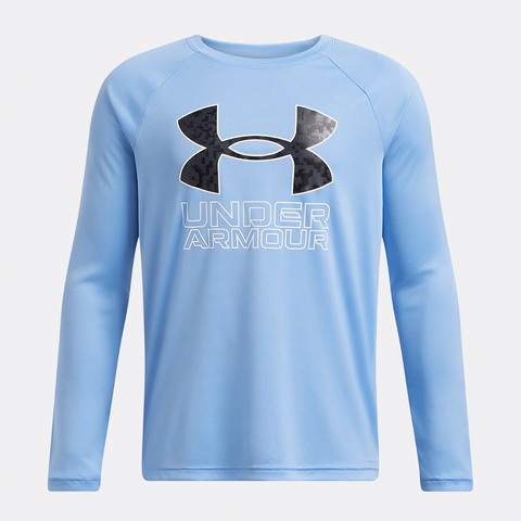 Light Blue Boys' UA Tech Hybrid Print Fill Long Sleeve Shirt 1380470