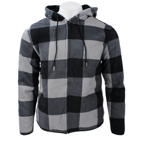 J. Come men's sherpa-lined hooded fleece jacket in light gray buffalo plaid
