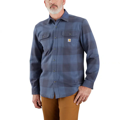 navy, Men's Big and Tall Loose Fit Heavyweight Flannel Long-Sleeve Plaid Shirt 106356