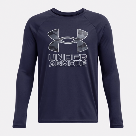 Navy Boys' UA Tech Hybrid Print Fill Long Sleeve Shirt 1380470