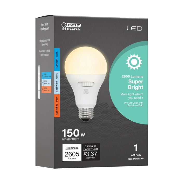 150W Color Selectable 2605 Lumens Super Bright LED Light Bulb OM150/3CCT/LEDI