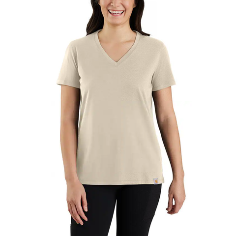 Oatmilk Women's Solid Short-Sleeve V-Neck T-Shirt 105739