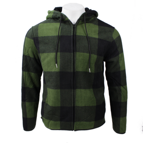 J. Come men's sherpa-lined hooded fleece jacket in olive green buffalo plaid