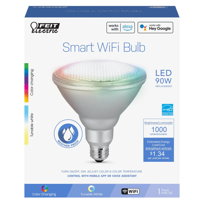 90W Color-Changing LED Smart WiFi Bulb PAR38/RGBWCA/AG