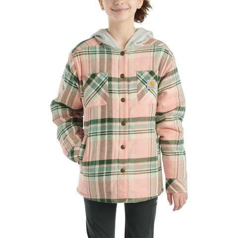 Peach Girls' Long-Sleeve Flannel Snap Front Hooded shirt Jacket CP9580