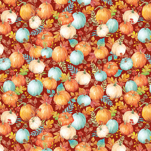 Autumn Blessings Collection Cotton Fabric 33 pumpkins with leaves