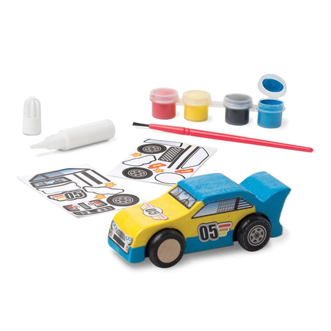 Doug Wooden Race Car showing parts in kit