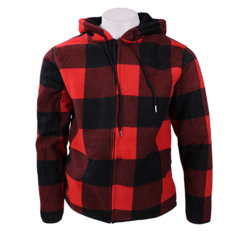 J. Come men's sherpa-lined hooded fleece jacket in red buffalo plaid