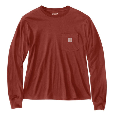 Spice Red Women's Long-Sleeve Crewneck Pocket T-Shirt 106121