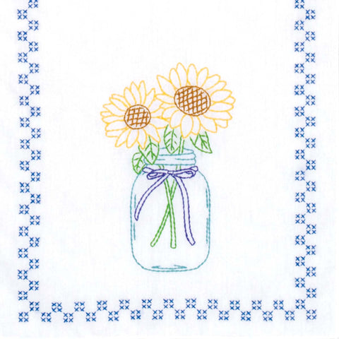 Sunflowers in Mason Jar Table Runner 560-716 Finished product