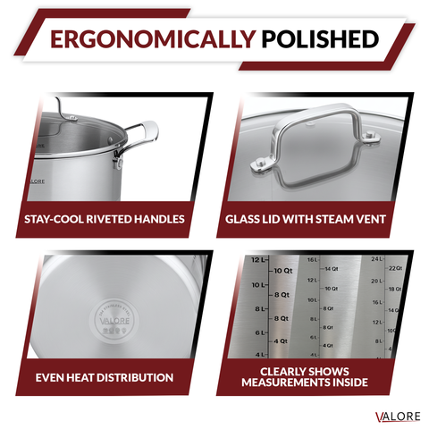 Details of Set of 3 Valore 5-Ply Stainless Steel stock pots