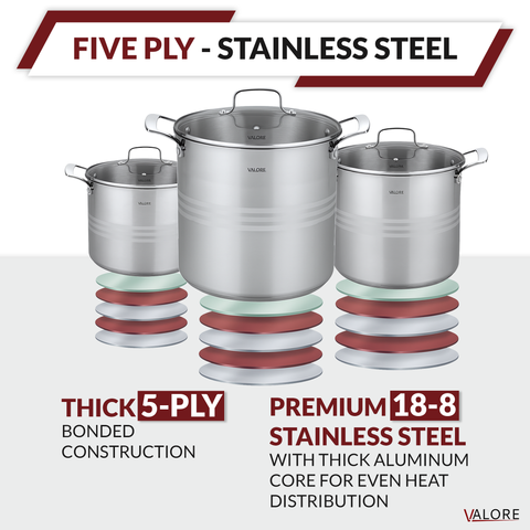 Details about bottoms of Set of 3 Valore 5-Ply Stainless Steel stock pots
