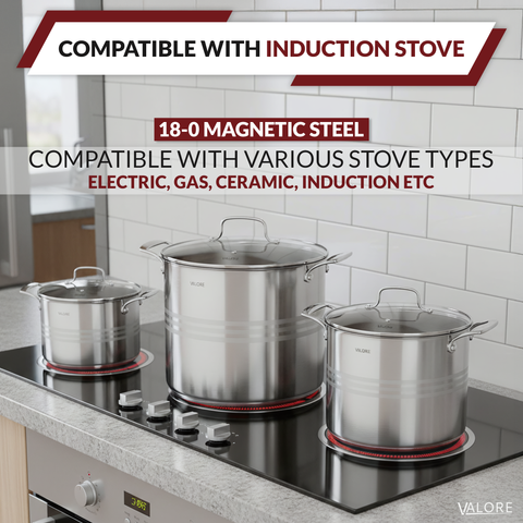 Details about stove uses for Set of 3 Valore 5-Ply Stainless Steel stock pots