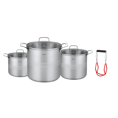 Set of 3 Valore 5-Ply Stainless Steel stock pots with jar lifter
