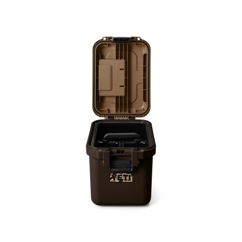 Yeti LoadOut GoBox 15 gear case in Wetlands Brown open from top