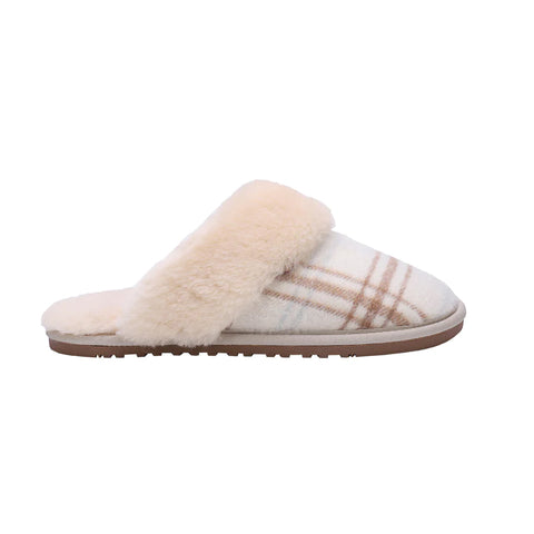 Women's Slip On Scuff Slippers P003W white plaid