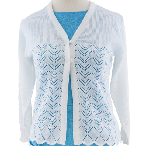 Women's white lacy sweater.