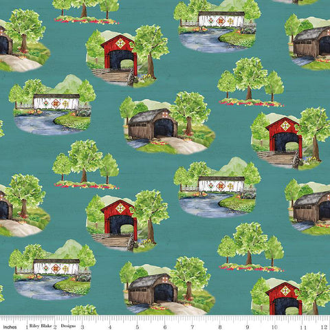Aqua, Covered Bridges Collection Cotton Fabric CD15820