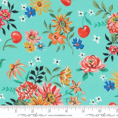 Julia Collection Cherry Cordial Cotton Fabric 11920 aqua