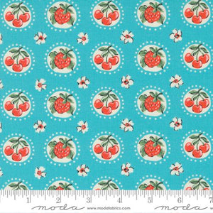 Julia Collection Cherry Strawberry Flower Cotton Fabric 11924 aqua