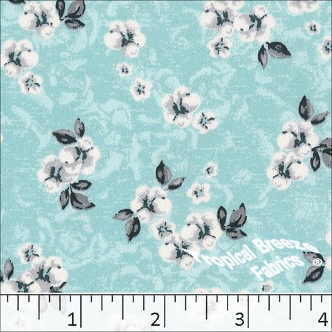 Aqua, Koshibo Floral Print Polyester Fabric 048512