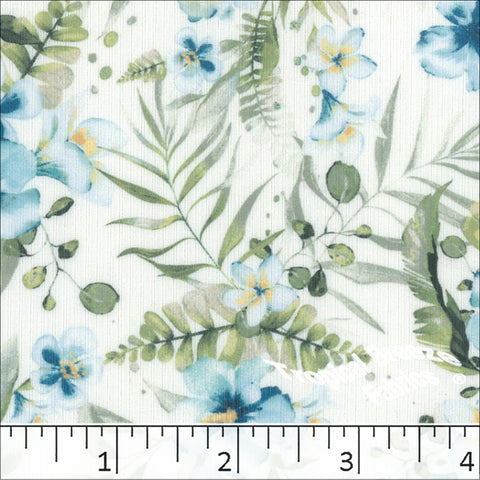 aqua, Mini Rib Knit Floral Print Fabric 572516