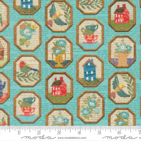 aqua, Paper Hamlet Collection Novelty Frames Cotton Fabric 39565