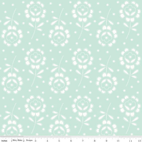 Aqua, Sewing Seeds Collection Rose Cutwork Cotton Fabric CD15693