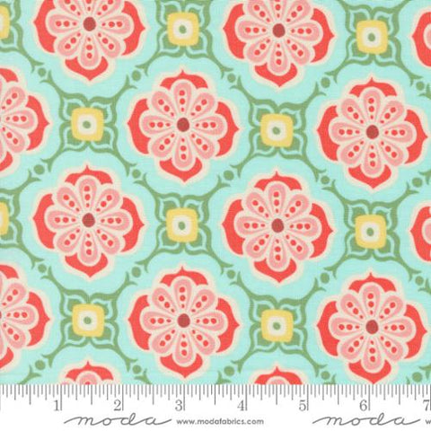 Tango Collection Damask Tiles Cotton Fabric 27333 aqua