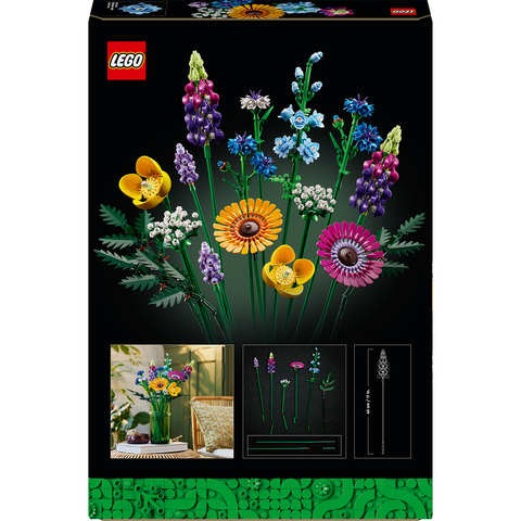back of box, LEGO Icons Wildflower Bouquet Set 10313
