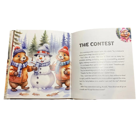 Beaver Family Adventures open to show text and illustrations
