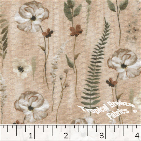 beige, Seersucker Floral Knit Dress Fabric 575510