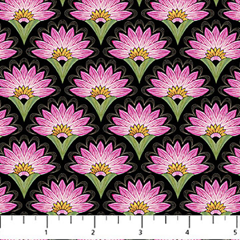 Water Lilies Collection Scallops Cotton Fabric black