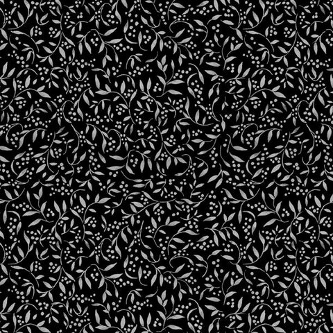 Proud Rooster Collection Leaf and Berries Toss Cotton Fabric black