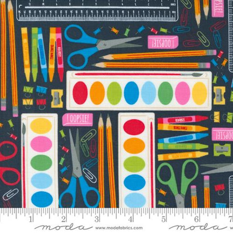 Back to School Collection School Supplies Cotton Fabric 20891 black