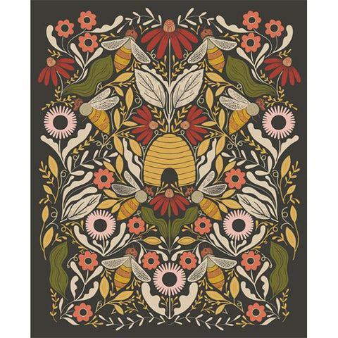 black, Bee Garden Collection Cotton Craft Panel 48418