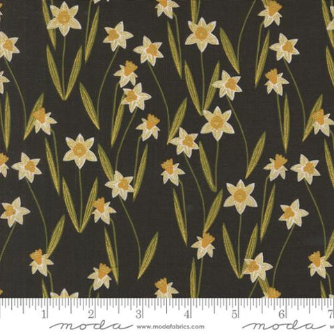 black, Bee Garden Collection Darling Daffodils Cotton Fabric 48413