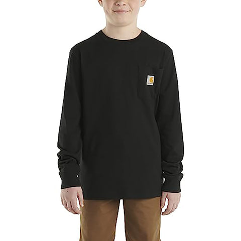 Boys' Long-Sleeve Crewneck T-Shirt with Pocket CA6458 caviar black