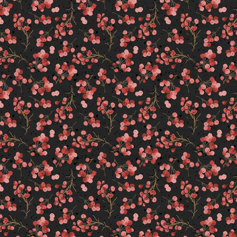 black, Cardinal Celebration Collection Berries Cotton Fabric 37757
