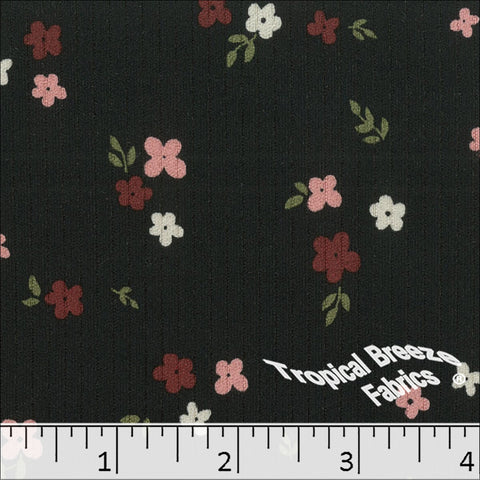black, Classic Rib Knit Floral Print Fabric 578516